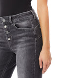 Jeans donna flare con bottoni gioiello