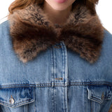 Gilet donna in denim con dettagli teddy