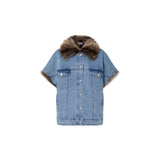 Gilet donna in denim con dettagli teddy