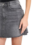 Minigonna donna in denim con borchie