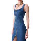 Abito donna midi in denim con zip