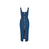 Abito donna midi in denim con zip