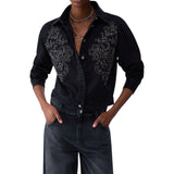Camicia donna body in denim con ricamo