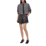 Camicia donna cropped a quadretti con cravatta