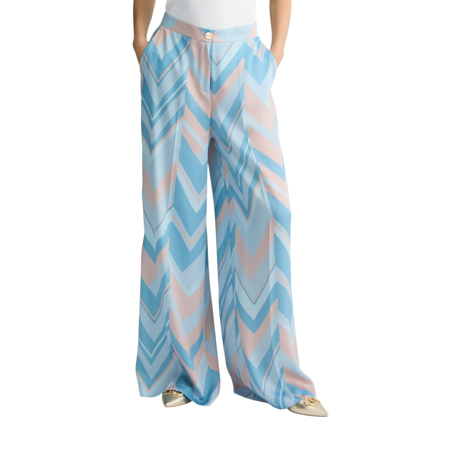 Pantaloni donna a palazzo in twill stampato