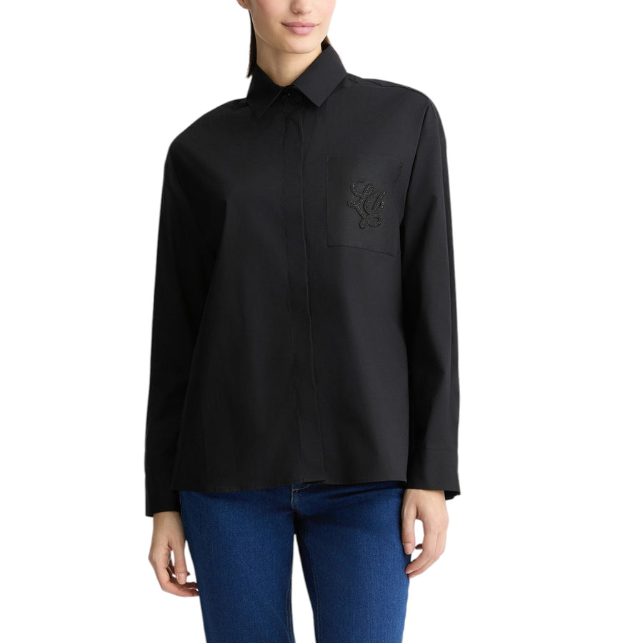 Camicia donna in popeline con strass