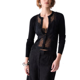 Cardigan donna con inserto in pizzo