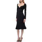 Abito Donna midi aderente con scollo a cuore e volant