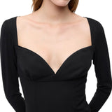 Abito Donna midi aderente con scollo a cuore e volant