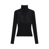 Maglia donna in costina stretch con inserti in pizzo e raso