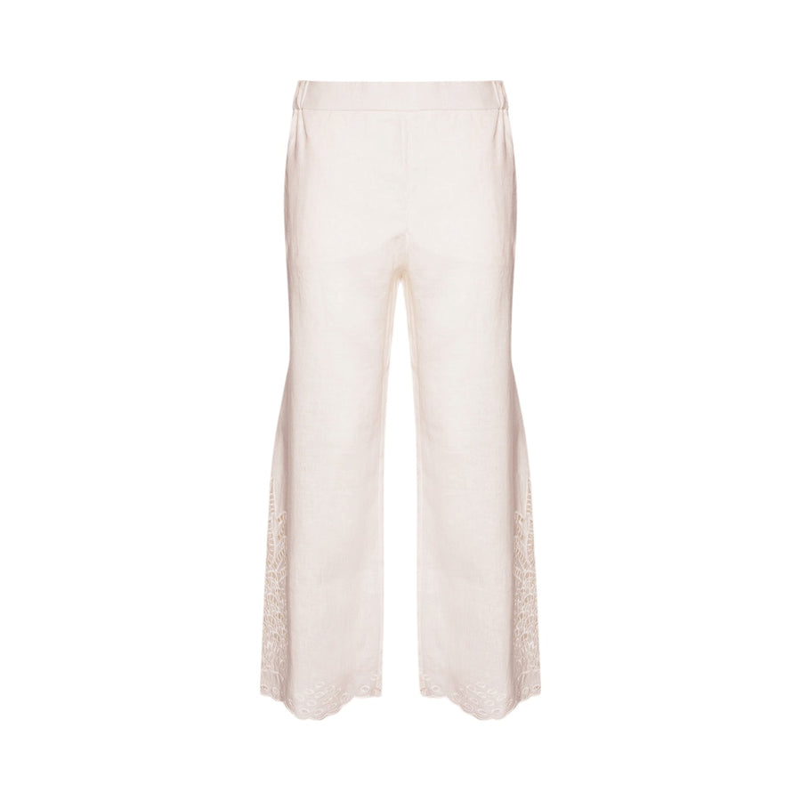 Pantaloni donna cropped ricamati in lino