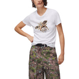 T-shirt donna con stampa e applicazioni