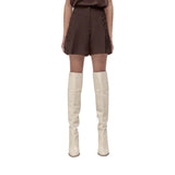 Shorts donna  misto lino con ricami floreali