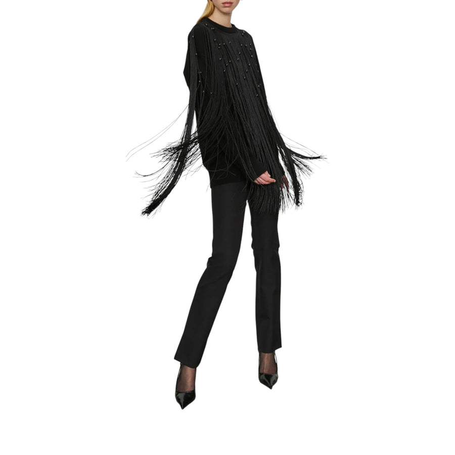 Maglia donna girocollo con frange e perle