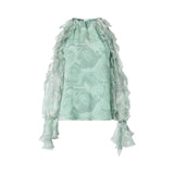 Blusa donna in seta con stampa rose e spalle scoperte