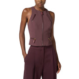 Top donna in doppio crêpe con dettagli zip