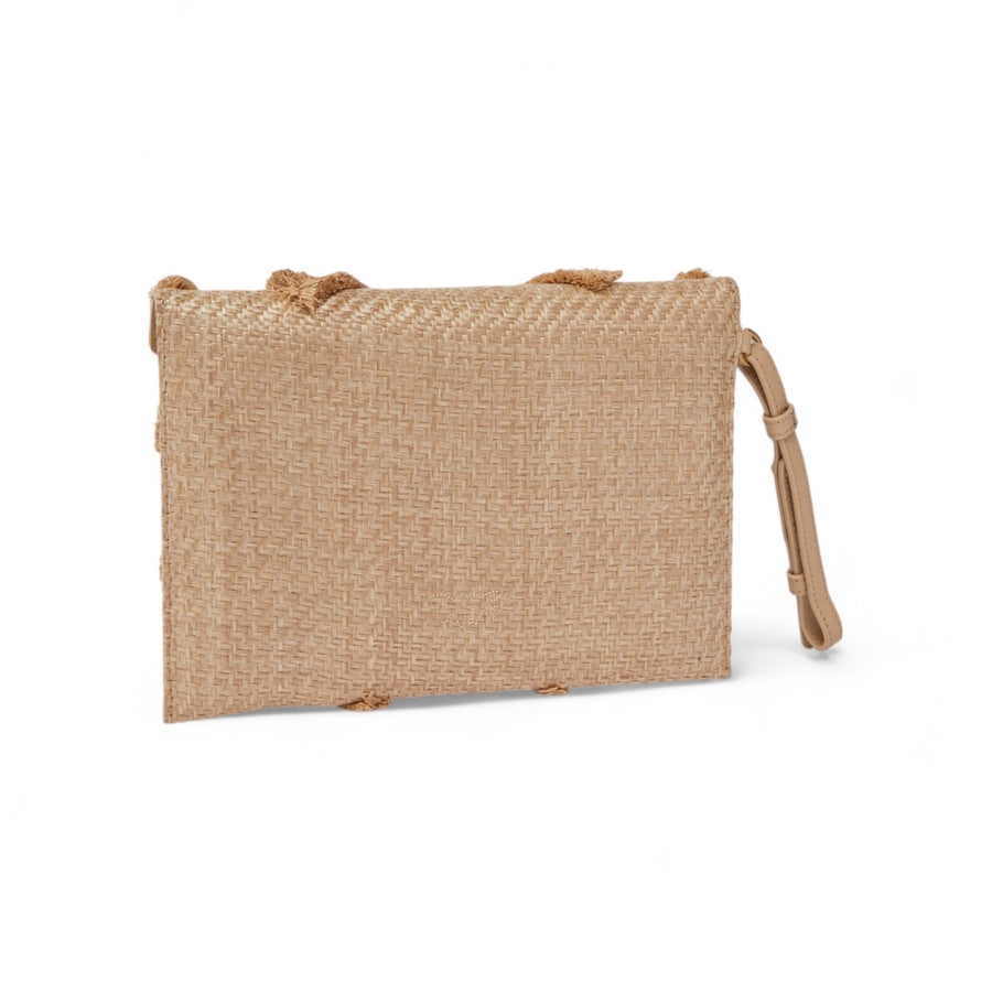 Borsa donna pochette piatta in rafia chevron sfrangiata