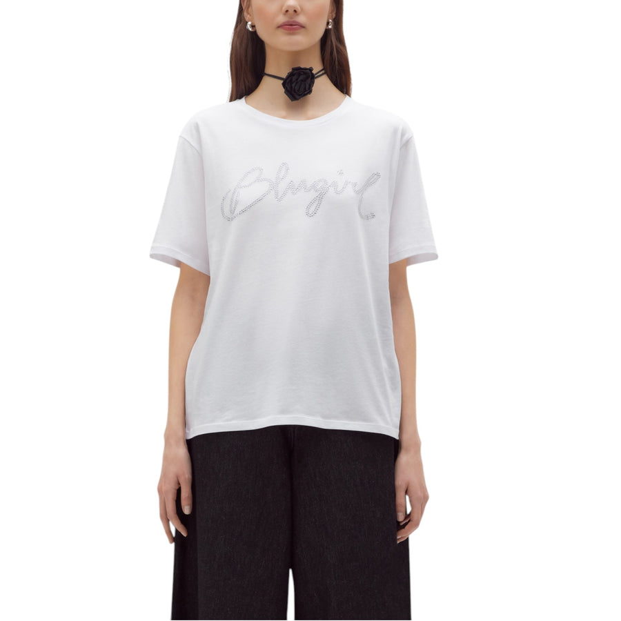 T-shirt donna in cotone con strass