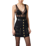 Body donna in tulle stretch con dettagli in vinile