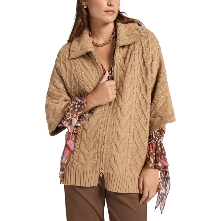 Cardigan donna a trecce in pura lana