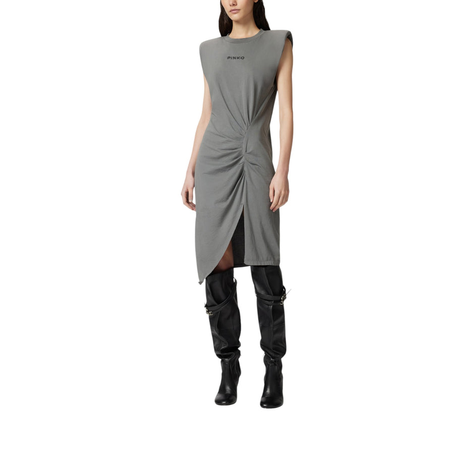Abito donna midi in maglia con spalle imbottite
