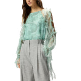 Blusa donna in seta con stampa rose e spalle scoperte