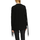 Maglia donna girocollo con frange e perle