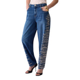 Jeans donna straight con ricami gioiello
