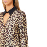 Camicia  donna animalier con dettagli in denim