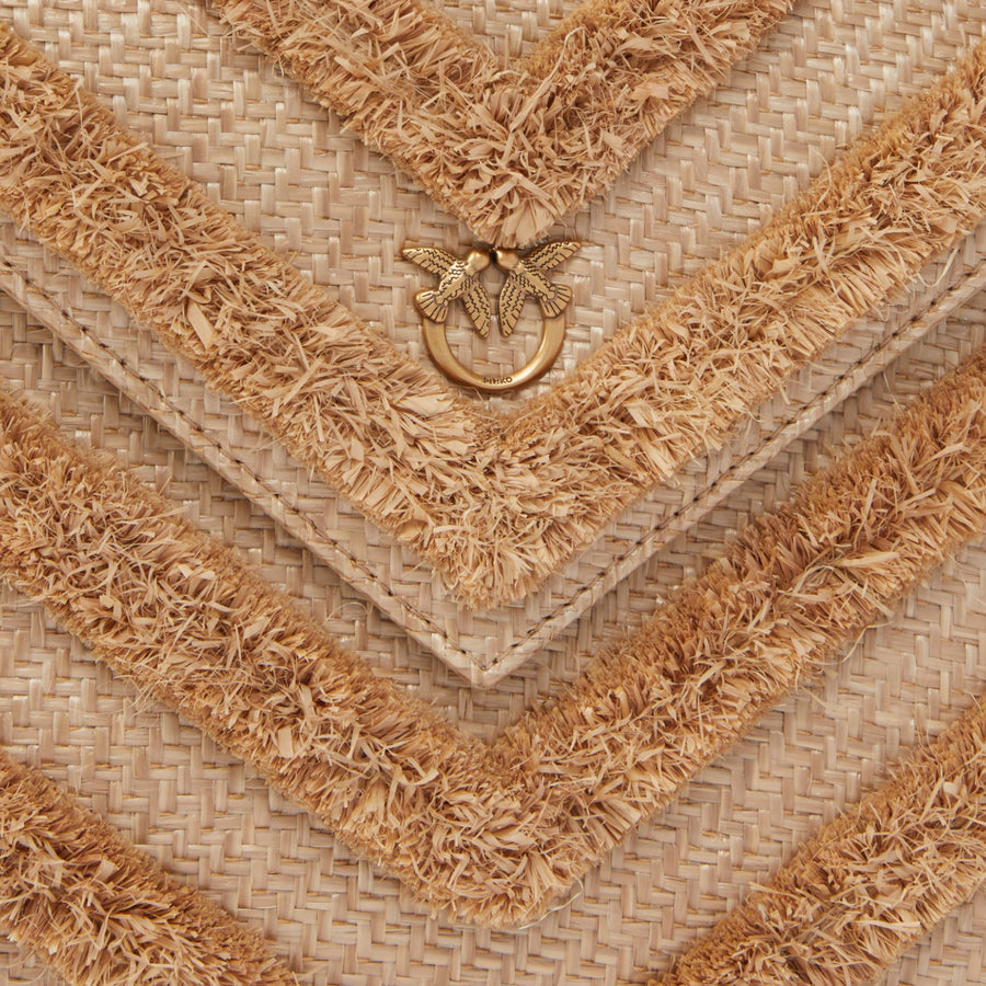 Borsa donna pochette piatta in rafia chevron sfrangiata