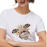 T-shirt donna con stampa e applicazioni