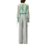 Blusa donna in seta con stampa rose e spalle scoperte