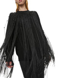 Maglia donna girocollo con frange e perle