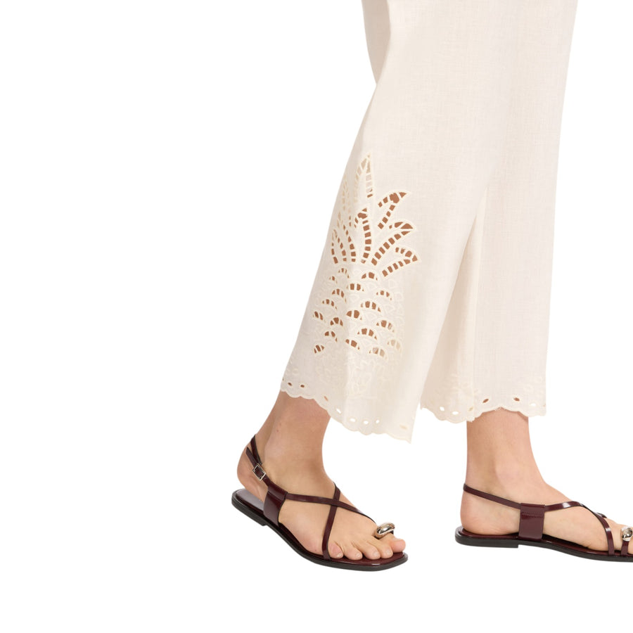 Pantaloni donna cropped ricamati in lino