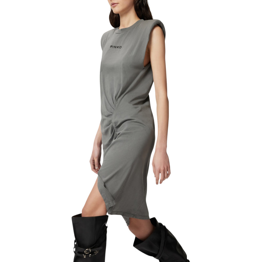 Abito donna midi in maglia con spalle imbottite