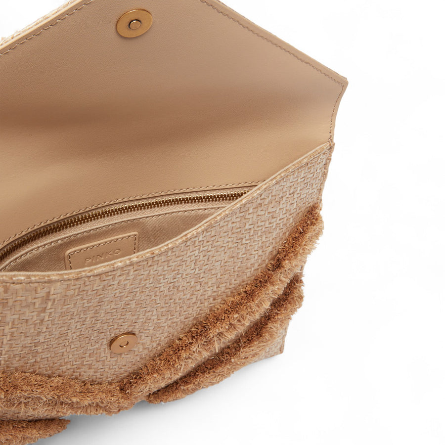 Borsa donna pochette piatta in rafia chevron sfrangiata