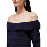 Maglia donna off shoulder in viscosa pointelle