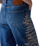 Jeans donna straight con ricami gioiello
