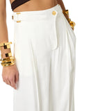 Pantaloni donna in misto lino con cinturini