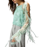 Blusa donna in seta con stampa rose e spalle scoperte