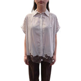 Camicia donna a righe con dettaglio in pizzo