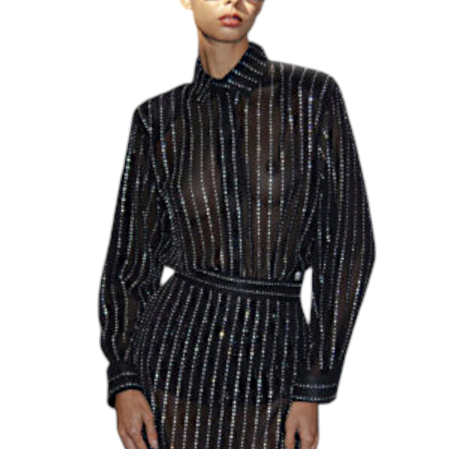 Blusa donna semitrasparente full strass