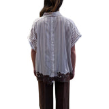 Camicia donna a righe con dettaglio in pizzo