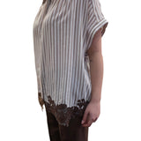 Camicia donna a righe con dettaglio in pizzo