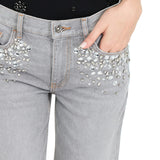 Jeans donna straight con strass