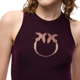 Top donna a costine con logo Love Birds in trasparenza