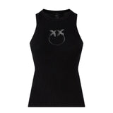 Top donna a costine con logo Love Birds in trasparenza