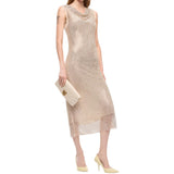 Abito donna midi effetto rete con strass
