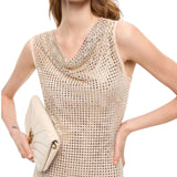 Abito donna midi effetto rete con strass