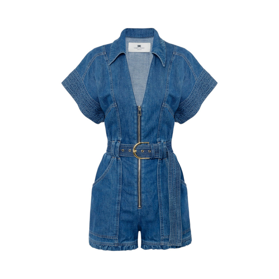 Tuta donna  in denim corta con cintura